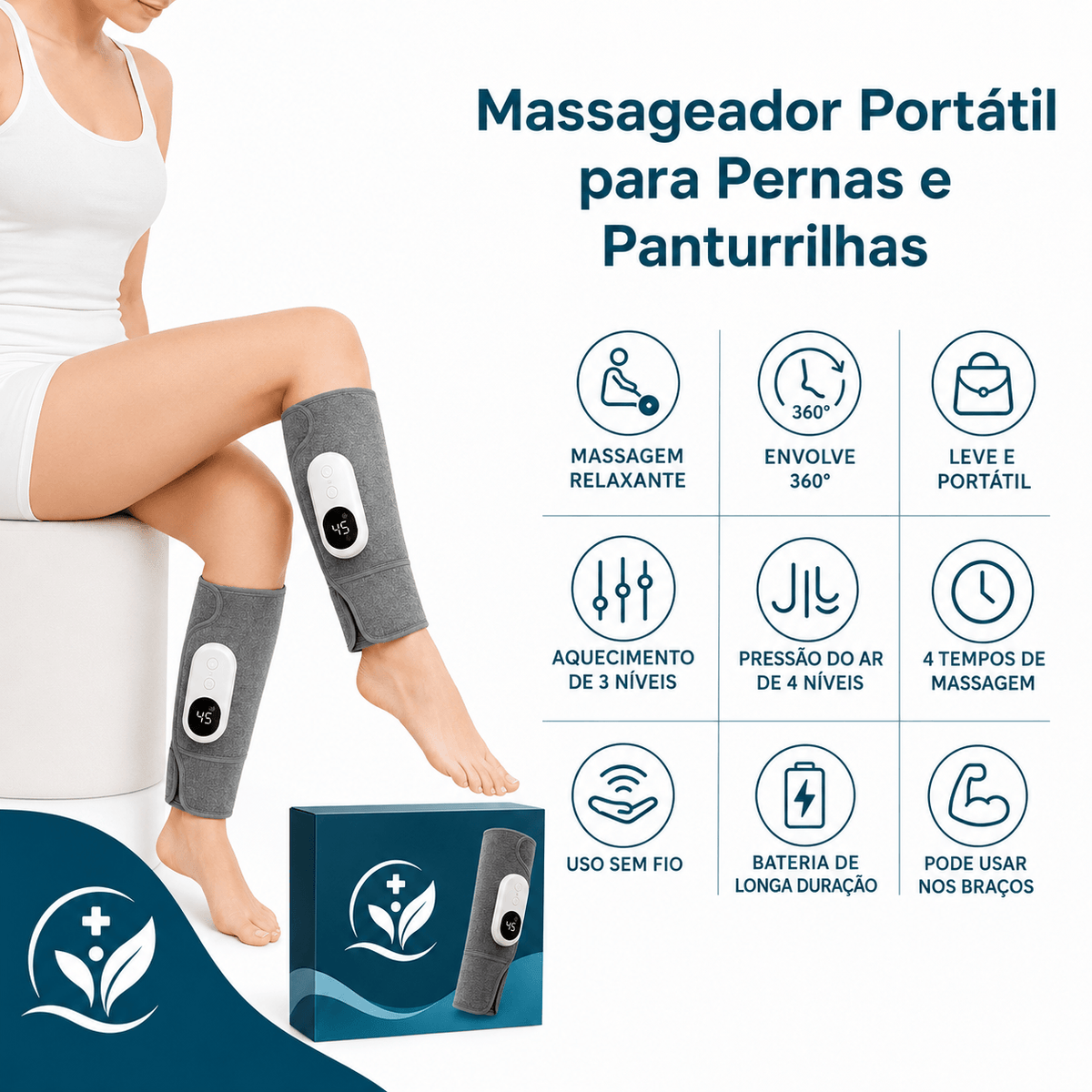 Massageador de Pernas e Panturrilhas com Aquecimento