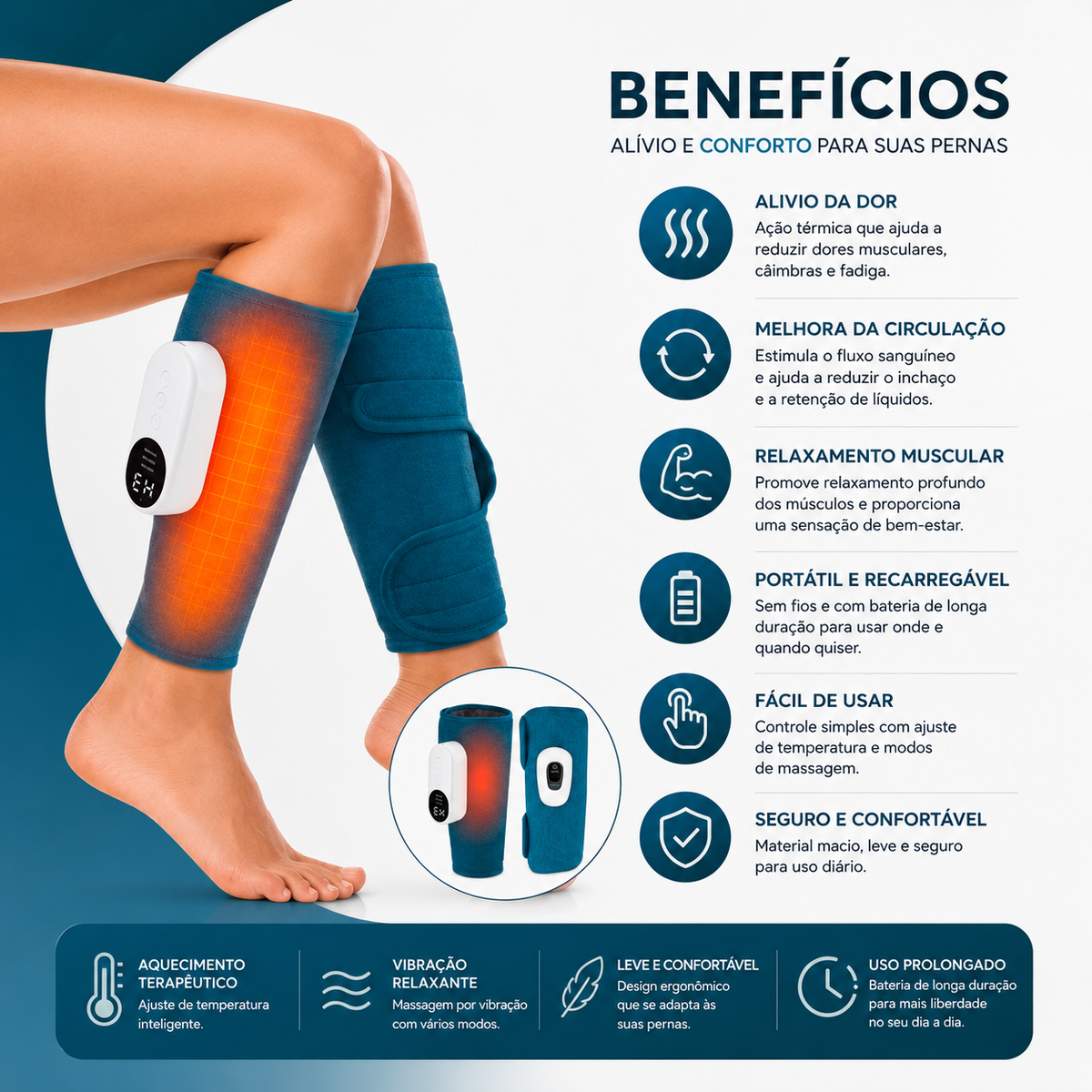 Massageador de Pernas e Panturrilhas com Aquecimento