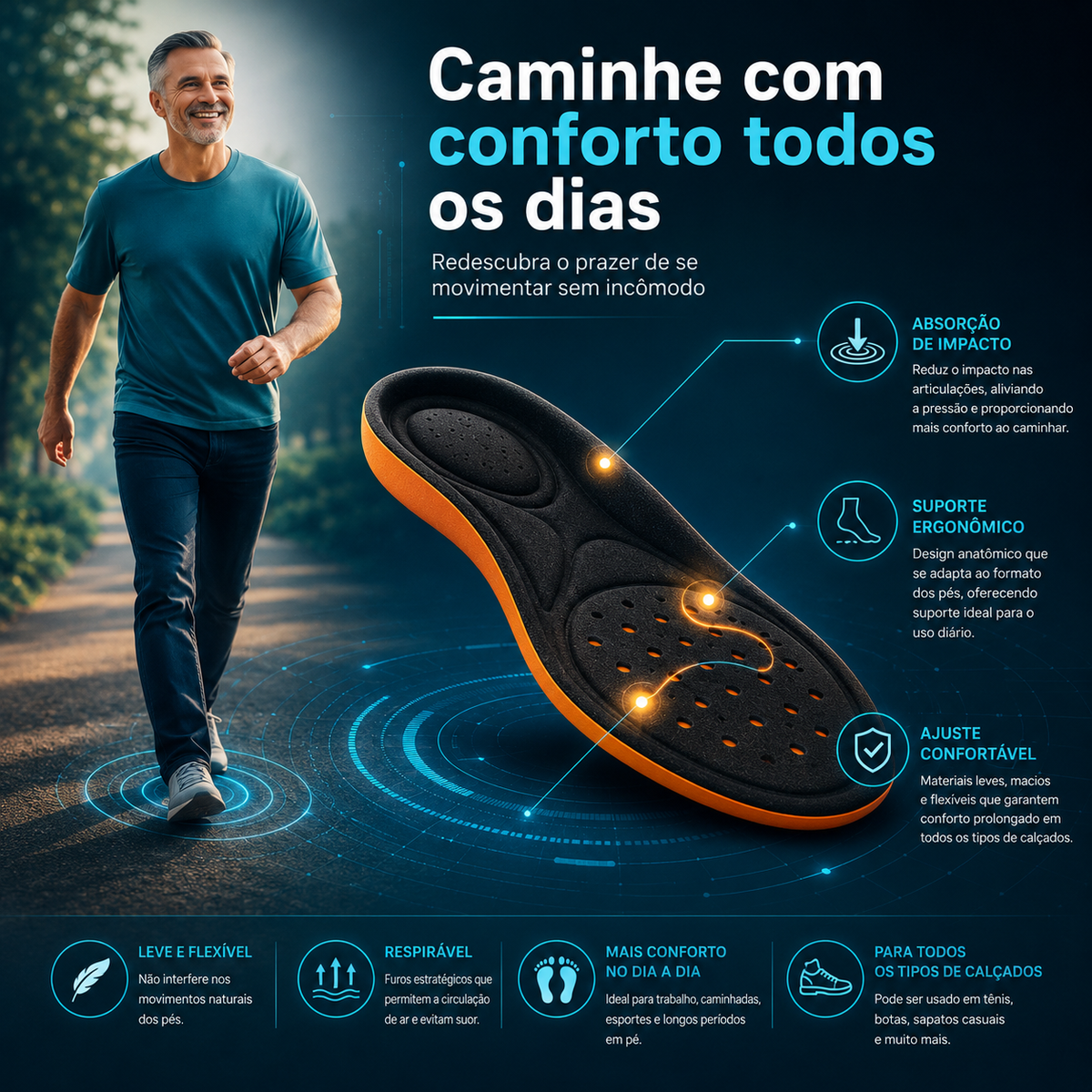 Palmilha de Gel Ortopédica Anatômica