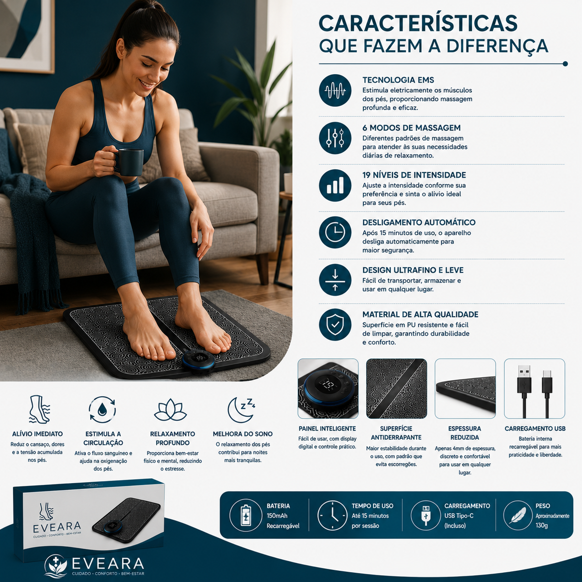 Massageador de Pé EMS 6 Modos